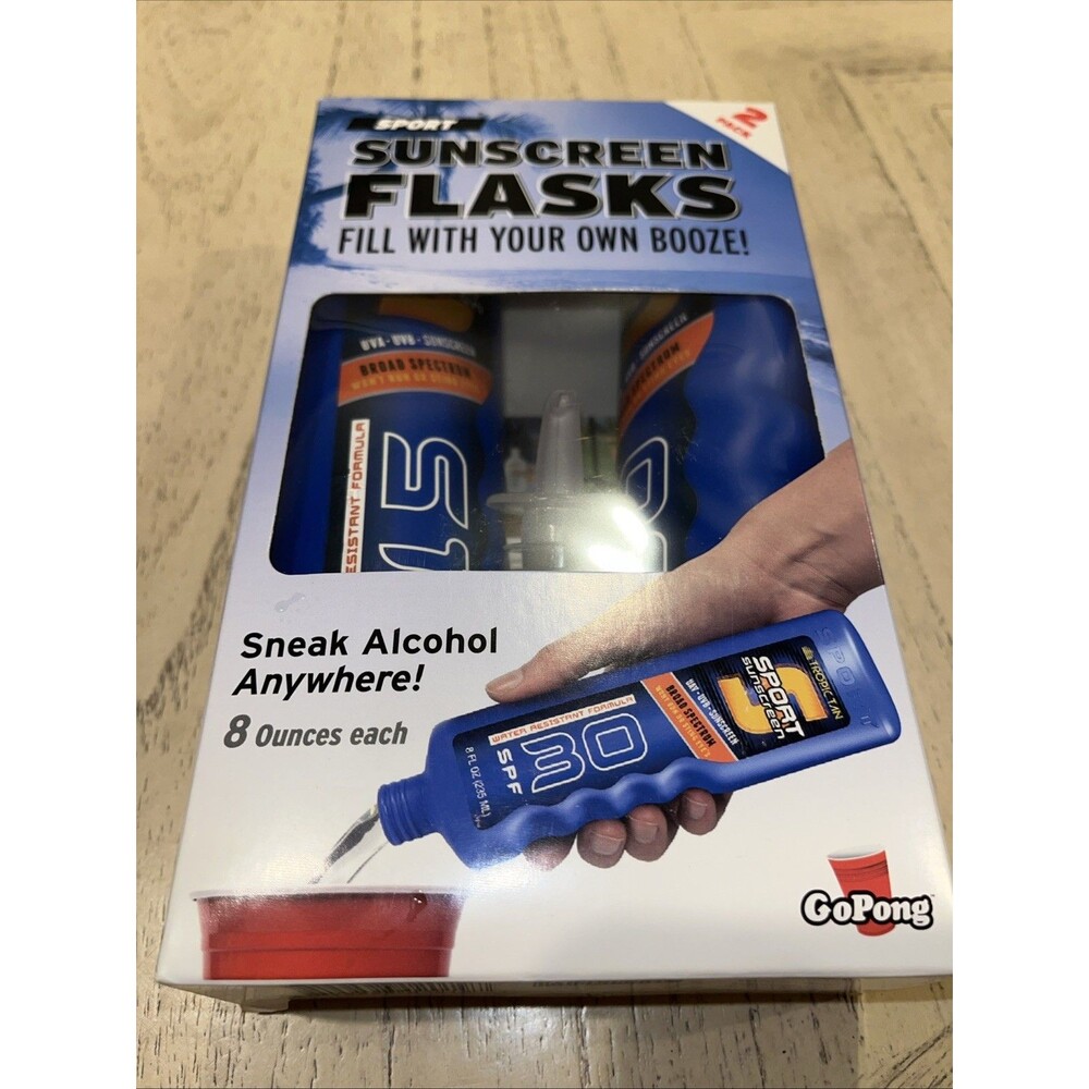 Sport Bottle Sunscreen Flask Includes Funnel and Liquor Bottle Two Pack15-30 SPF